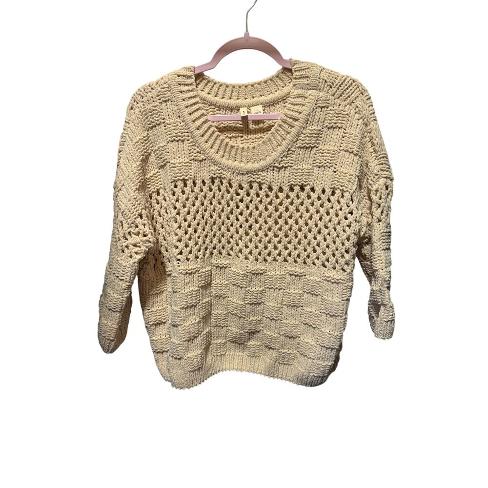 MOTH Cream crewneck Knitted 3/4 Sleeve Sweater Size S